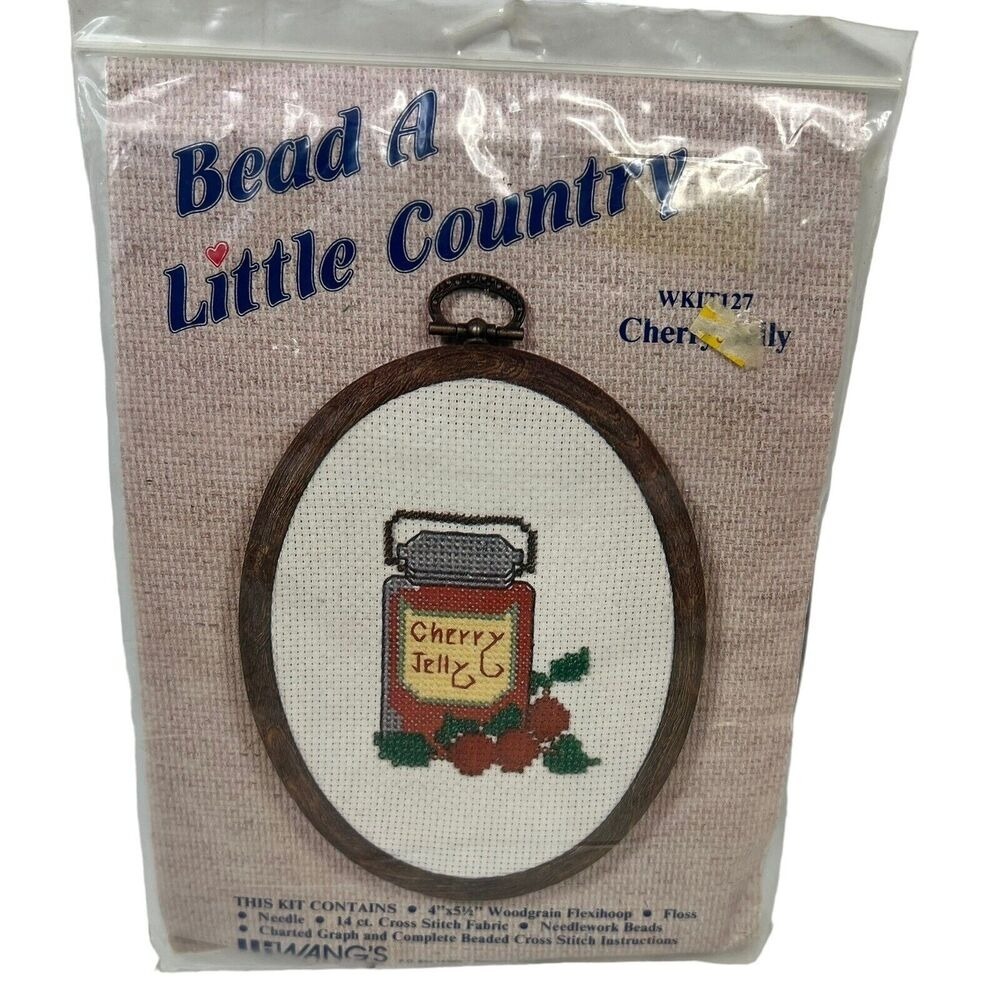 Bead a Little‎ Country Cherry Jelly Jar Cross Stitch Kit With Frame #WKIT127 NEW